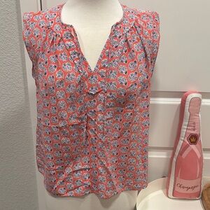 EUC Rebecca Taylor Coral and Blue Patterned Blouse